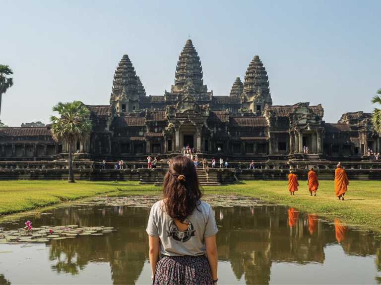 Anna viewing the entrance to Angkor Wat